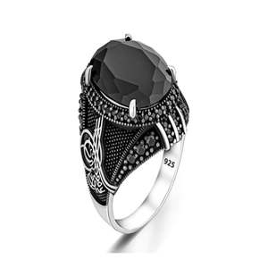 Argento Sterling 925 con motivo a sigillo ottomano e pietra di zircone nero, 12,25 - Product Image 1