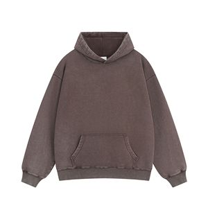 Sweat à capuche surdimensionné en coton 100% pour hommes poche kangourou bouffante en relief automne décontracté Style long lavé brodé impression numérique - Product Image 4
