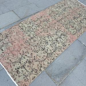 Turkish Vintage Rug, Accent 2.9x7.1 ft (89x217 cm) Rug, <b>Brown</b> Bordered <b>Wool</b> Rug - Product Image 3