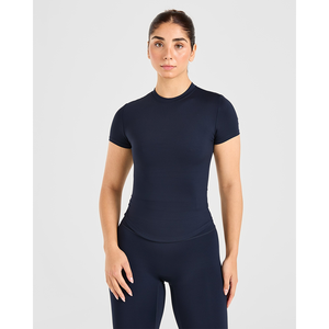 Diseño único Deep Navy mujeres esculpir Camiseta de manga corta suave ligero transpirable y diseñador relajado ajuste gimnasio entrenamiento camiseta - Product Image 1