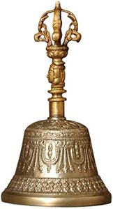 Campana de mano colorida de latón puro hecha a mano de diseñador moderno para decoración del hogar templo y campana Pooja de latón - Product Image 6