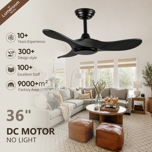 36 Inch Black Ceiling Fan Without <b>Light</b>, 3 Solid Wood Blades, Downrod Mount, Reversible DC Motor with <b>Remote</b> <b>Control</b> for Bedroom - Product Image 1