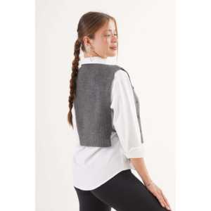 Anthracite <b>Woolen</b> Knit <b>Sweater</b> Self-Knitted Textured Side-Tie for Outer Wear - Product Image 2
