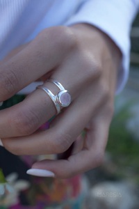 Bague Designer en Argent Sterling 925 Quartz Rose Naturel Forme Ronde avec Feuilles Cadeau de Mariage pour Elle - Product Image 6