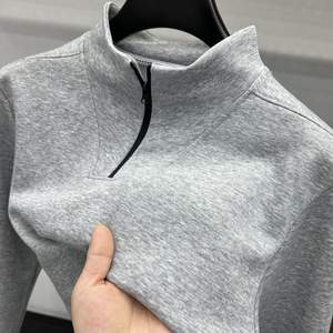 OEM Custom Quarter 14 Half Zip Pullover Goutte d'épaule vierge coton épais polyester 320GSM surdimensionné Sweat à capuche zippé pour hommes - Product Image 3