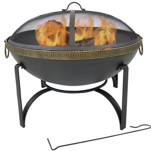 Patio iron <b>fire</b> <b>pit</b> <b>with</b> mesh lid safe wood burning option for outdoor social gatherings <b>with</b> friends - Product Image 3
