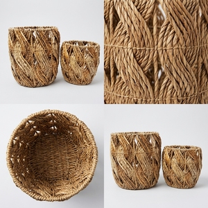 Ensemble de paniers de rangement en écorce de bananier tressés à la main, motif spirale torsadée, pot cylindrique ajouré, décoration artistique pure pour la maison - Product Image 3