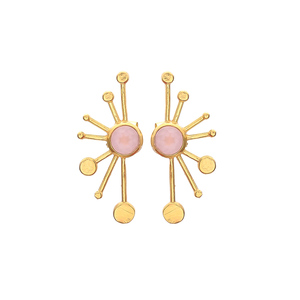 Boucles d'oreilles en argent Sterling 925 plaqué or avec pierre de calcédoine rose - Product Image 1