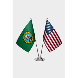 Ensemble de drapeaux de bureau pour Washington et les États-Unis avec technique d'impression numérique et mât en aluminium - Product Image 1