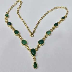 925 เงินสเตอร์ลิงชุบทองคุณภาพดีเยี่ยมรูปทรงหยดน้ําตาอินเทรนด์สีเขียวนิลอัญมณีHandmade Designerสร้อยคอวินเทจ - Product Image 2