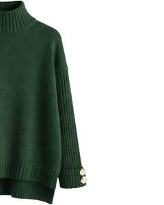 Ensemble pull en tricot vert foncé et pantalon large pour femme, col montant, pull confortable pour le salon, vêtements d'hiver, fabricant personnalisé OEM - Product Image 3