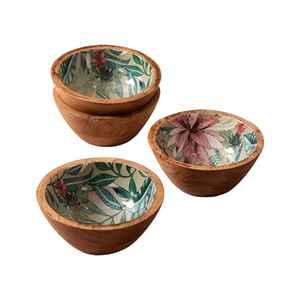 Tazón de Madera para Servir con Interior Esmaltado Floral – Juego de Tazones Decorativos de Madera para Ensaladas para Cocina y Comedor - Product Image 2