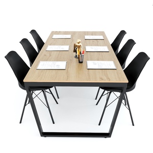 Minisitehbtc043 Melamine-Coated Plywood Meeting <b>Table</b> 200x100cm Minimalist Design Iron Trapeze Legs for Hotel <b>Office</b> Furniture - Product Image 3