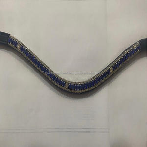 3 rangées de cristaux argentés et bleus de qualité supérieure en cuir véritable de luxe, bande de sourcils de cheval méga bling, fabricant en gros - Product Image 5