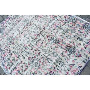 พรมวินเทจขนาด 6x4.3 ฟุต พรมตุรกี พรมขนสัตว์ขอบสีน้ำเงิน - Product Image 5