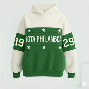 Iota Phi Lambda Jersey bordado Sudadera con capucha de gran tamaño Algodón de alta calidad Poliéster Listo para enviar Ropa griega - Product Image 1