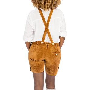 100% Top High Quality Genuine Bavarian <b>Leather</b> Lederhosen <b>Shorts</b> for <b>Women</b> Stylish & Breathable Pocket Logo Button Decoration - Product Image 2