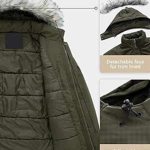 Heavy Duty Hooded Faux Fur Winter Jacket Thermal Warm <b>Coat</b> <b>Lined</b> Winter Jacket Cold Weather Parka - Product Image 4