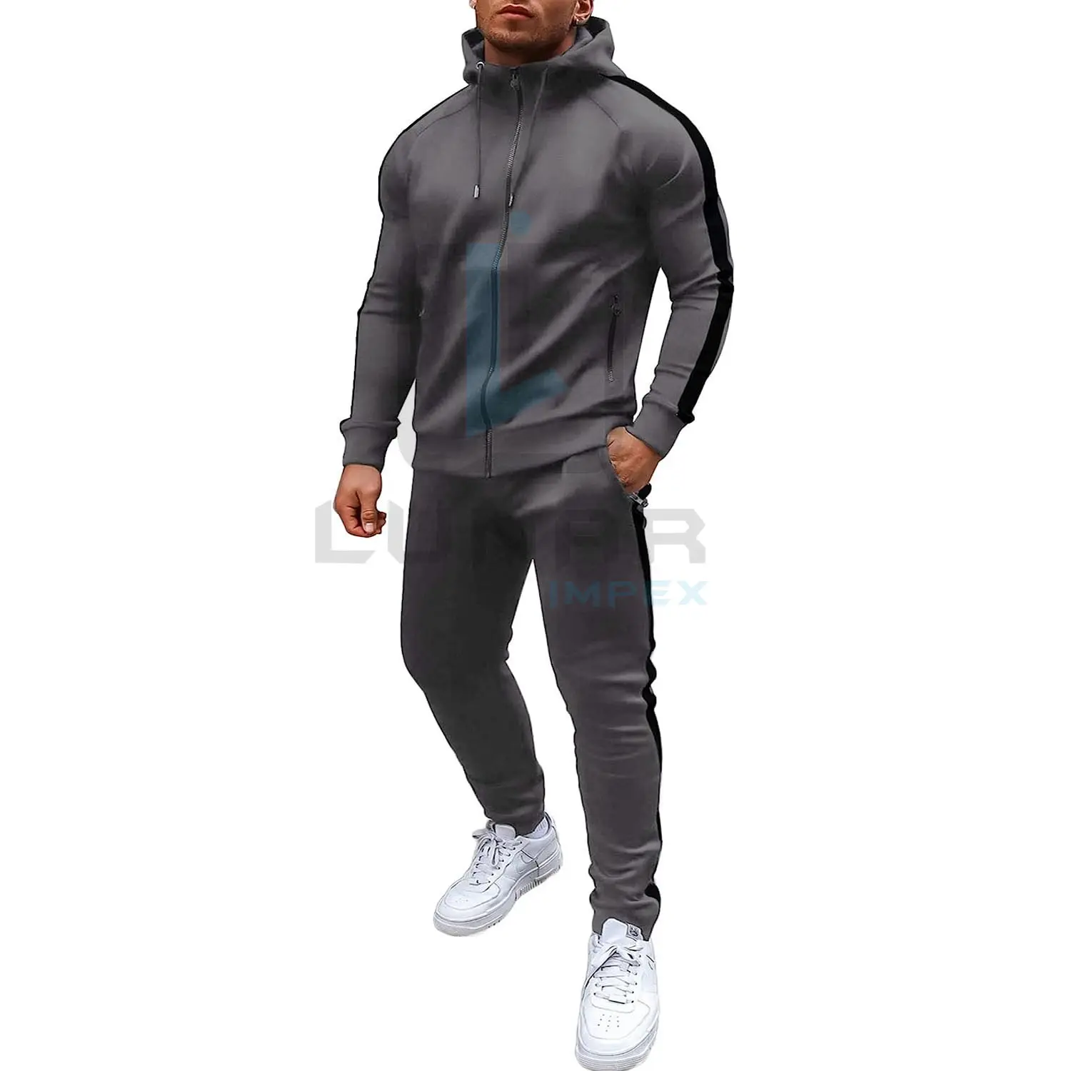 Survêtement pour homme avec poches zippées Sweat-shirt à capuche zippé complet 2 pièces Sports athlétiques Survêtements décontractés