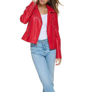 Nuevas chaquetas de cuero para mujer Color rojo Otoño Casual Motocicleta PU Chaqueta Abrigos de cuero - Product Image 2