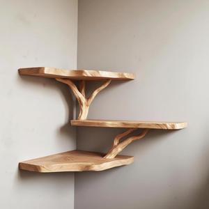 Handmade Solid Wooden Floating Wall Shelves Set Rustic Decor Organizer <b>Rack</b> For Bedroom Living Room Easy Install Storage Display - Product Image 1