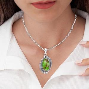 Colgante de joyería fina de piedras preciosas de turquesa verde, colgante de joyería fina de Plata de Ley 925 con sello 925, joyería colgante de plata - Product Image 4