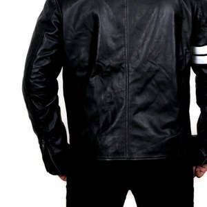 Veste d'hiver à col montant, fermeture éclair, coupe ajustée, tendance, de haute qualité, en cuir pleine fleur noir ivoire, pour homme - Product Image 6