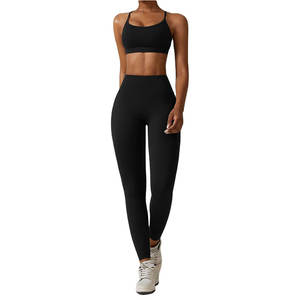 New Style <b>3</b> <b>Piece</b> High Quality Wholesale Gym Fitness Sleeveless Jacket Leggings Sports <b>Suits</b> <b>Women</b> Yoga Breathable Waist Front - Product Image 3