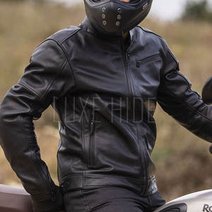 Veste en cuir de moto de couleur unie pour hommes Streetwear Veste en cuir de moto pour hommes en bas quantité minimale de commande - Product Image 3