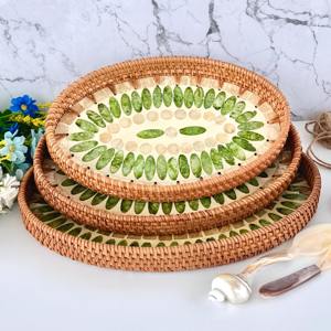 Organisateur de cuisine plateau vadrouille en rotin fabriqué à la main top vente plateaux incrustation de nacre plateau de revêtement de coquille - Product Image 1