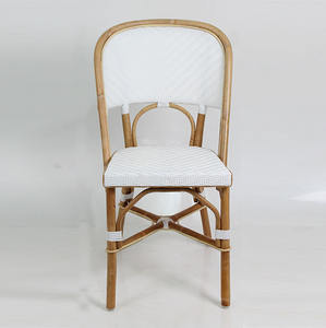 Chaise de jardin en rotin écologique durable bleu et blanc avec cadre en teck massif pour terrasse extérieure, café, balcon, villa, parc - Product Image 6