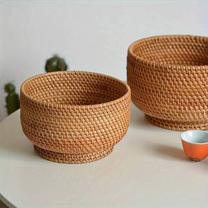 Handmade Natural Rattan <b>Round</b> <b>Wicker</b> Storage <b>Basket</b> Decorative Fruit Organizer for Home and Kitchen - Product Image 3