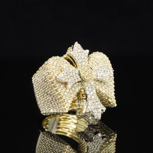 Adorable bague Hip Hop unique avec or jaune 10Kt et moissanite diamants ronds taille brillant Vvs clarté - Product Image 3