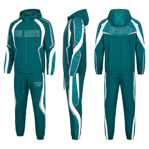 Conjunto Deportivo con Capucha para Hombre, Color Verde Azulado, con Cierre, Resistente al Viento, con Logotipo Personalizado, 2 Piezas, Ropa Deportiva Informal - Product Image 1
