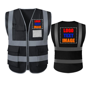 Chaleco de trabajo de seguridad reflectante personalizado para hombre de construcción de alta calidad con logotipo y bolsillos Hi-viz negro, amarillo y naranja - Product Image 1