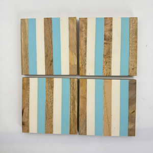 Ensemble de 4 sous-verres en bois avec des copeaux de résine colorés et une finition naturelle pour le thé et le café, logo personnalisé acceptable - Product Image 3