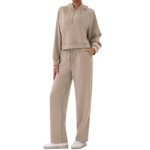 Offre Spéciale survêtements pour femmesDeux pièces à manches longues et pantalon poche à capuche veste jambe large pantalon évasé femmes survêtement ensemble - Product Image 4