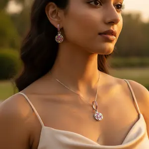 จี้เงินแท้ 925 ประดับพลอยทับทิมสีชมพู ชุบทอง 24K สไตล์โบฮีเมียนและศาสนา สีทอง 18K เครื่องประดับพลอย - Product Image 2