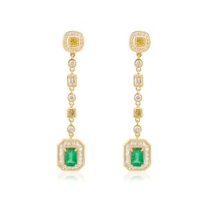 2024ต่างหูทองคำ18K สีเหลืองทึบ100% สีแปดเหลี่ยมแท้หรูหราตัดมรกตและเพชรห้อยต่องแต่งเครื่องประดับที่ดี - Product Image 1