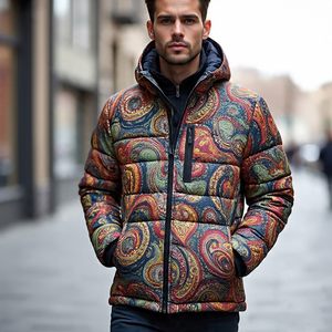 Men Winter Paisley Bandana <b>Thick</b> Puffer Coats Stand Collar Puffer Overcoat Men's <b>Quilted</b> Puffer Outerwear Male - Product Image 2