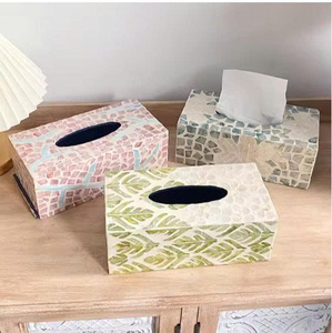 Boîte à mouchoirs de luxe en nacre incrustée, décoration artisanale pour la maison - Product Image 6