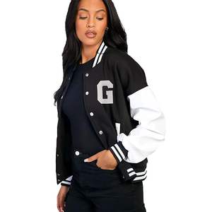 Customizable Women's Varsity Jackets Woolen Leather Sleeves Winter 3D Embroidery Patches Different Colors Logo Fur Customizable - Product Image 3