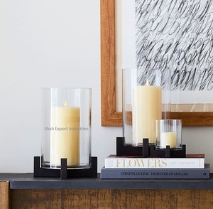 Estilo Popular, portavelas de Metal recubierto negro y vidrio Brooks Cross Hurricanes para decoración de mesa de sala de estar - Product Image 6