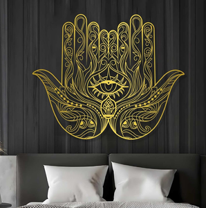 Décoration murale main Hamsa en bois découpé au laser avec design floral et oculaire complexe pour la décoration et la protection de la maison au tarif de gros - Product Image 2