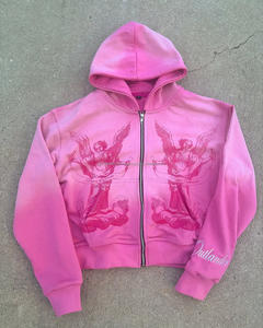 Sudaderas con capucha con cremallera lavadas Vintage para hombre, patrón de letras con hombros caídos, suministro OEM de Otoño de algodón orgánico 100% - Product Image 1