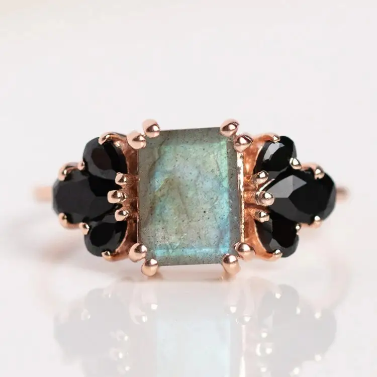 Natural Labradorite Stone Rose Gold Plated 925 Sterling Silver New Design Women Girls Rings