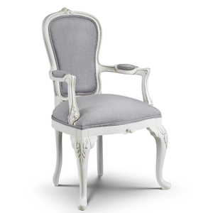 Chaise de salle à manger en bois française de style classique sophistiqué et antique avec coussin d'assise et de dossier - Product Image 6