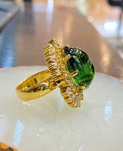 Magnifique bague en tourmaline verte en or 14 carats bijoux en pierres précieuses naturelles bague élégante faite à la main pièce de bijouterie cadeau en or fin unique - Product Image 6