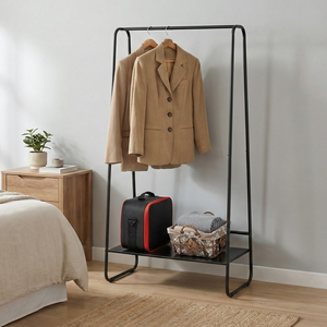 Organisateur de vêtements moderne à double niveau en fonte de fer, type sol, gain de place, mobile, portable, salon, salle de bain, Taiwan - Product Image 1
