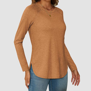 Camisetas extragrandes de la mejor calidad para mujer, camisetas 100% de algodón de manga larga con cuello redondo, servicio OEM, camisetas al por mayor a la venta - Product Image 4